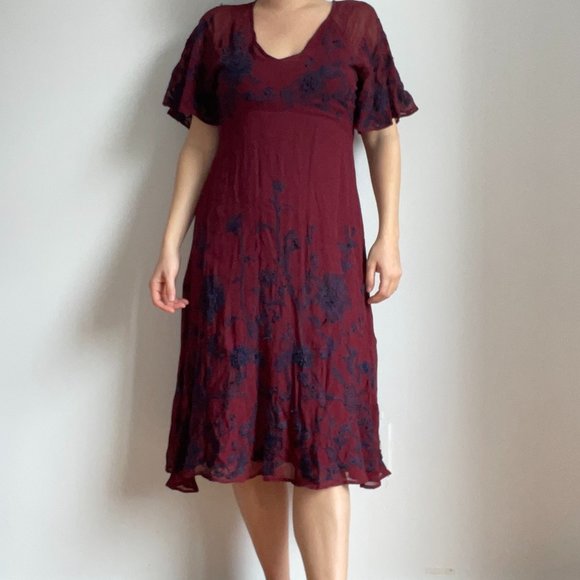 Anthropologie maroon embroidered dress - Picture 2 of 3
